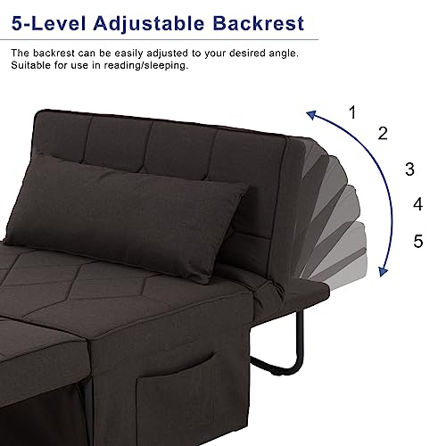 Dark Brown Sleeper Chair Bed Sofa Bed 4 in 1 Folding Ottoman Bed with Adjustable Backrest Q2024