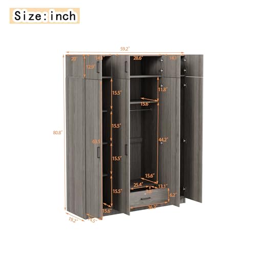 White 3-Door Wardrobe with 2 Drawers and Top Cabinet Y996