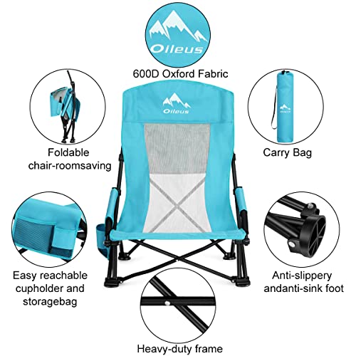 Folding Beach Chair, High Back Low Seat Lightweight Chairs, Full Mesh Back, 2 Pcs N104