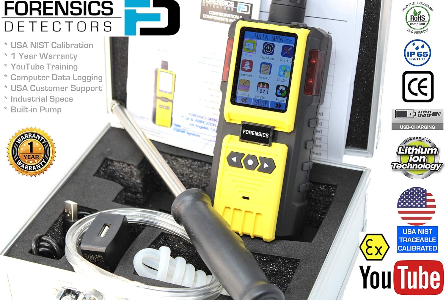 Combustible Gas Detector and Analyzer with Built-in Pump and 4ft Probe P32586