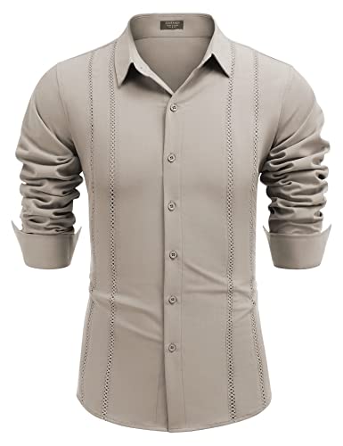 Mens Cuban Guayabera Button Down Long Sleeve Linen Shirt Z7048