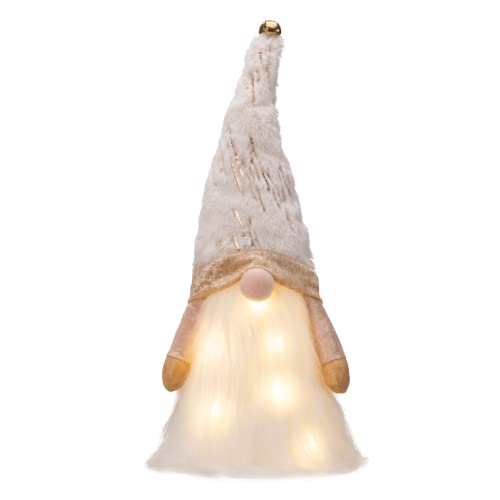 16.5 White and Gold Fabric Lighted Christmas Tree Topper with LED Lights H8914