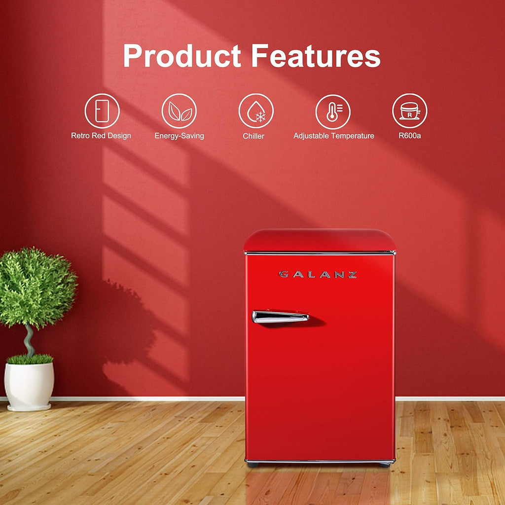 Retro Compact Refrigerator, Mini Fridge, Red, 2.5 Cu Ft & Retro Countertop Microwave Oven J599