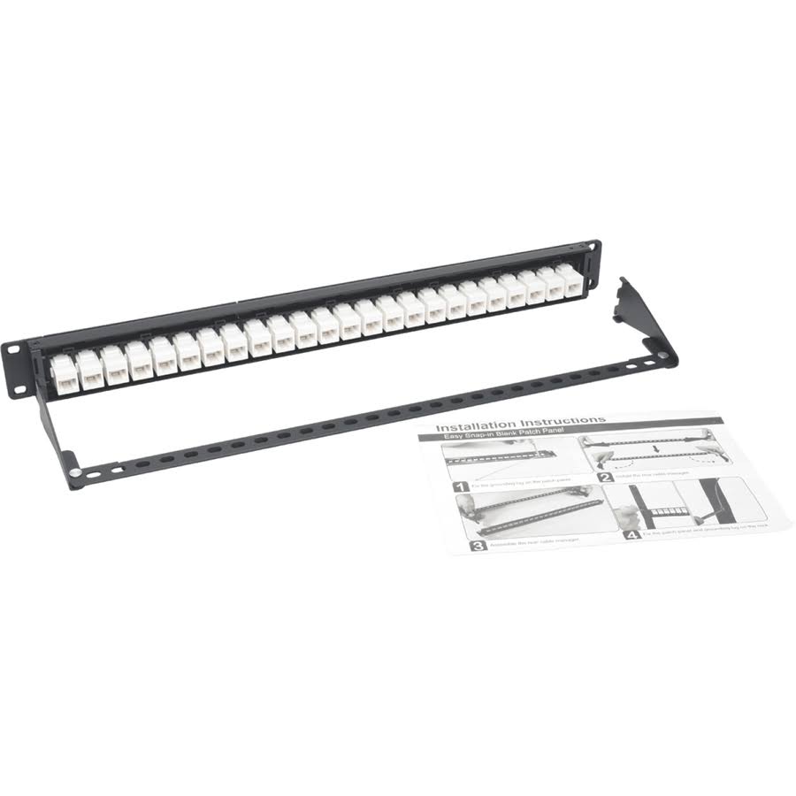 24-Port Cat6a Patch Panel Feedthrough Rackmount RJ45 Ethernet 1U X1156