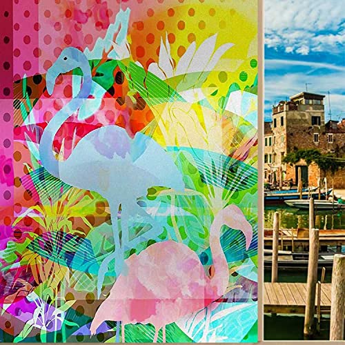 Window Privacy Film One Way Flamingo Colorful Glass Sticker Static Stickers Removable, 23.6 in by 78.7 in C3394