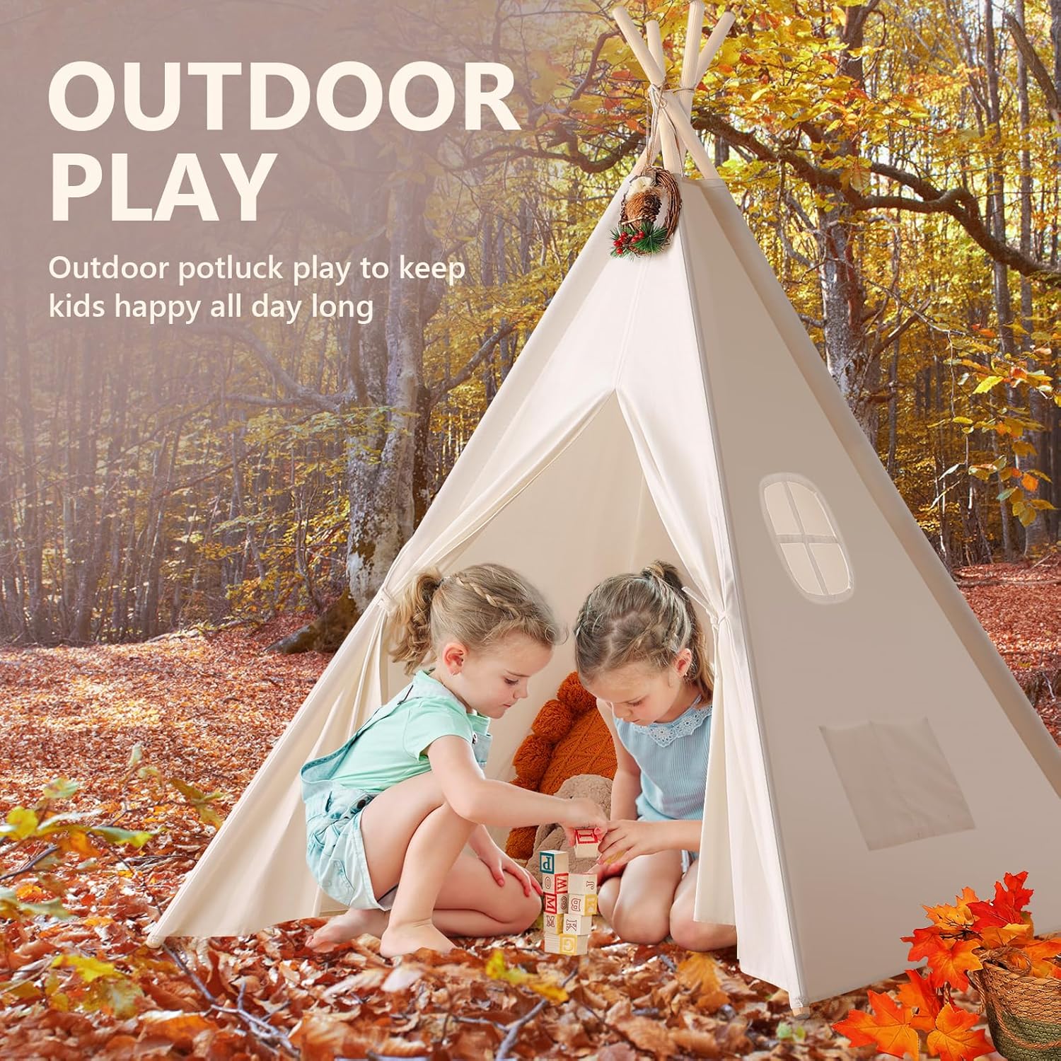 Natural Canvas Teepee Play Tent with Carry Case N151