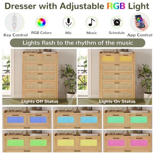 Rattan 6 Drawer Dresser with LED Lights A2436