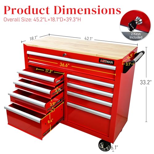 Black 9-Drawer Rolling Tool Chest with Wood Top Q91470