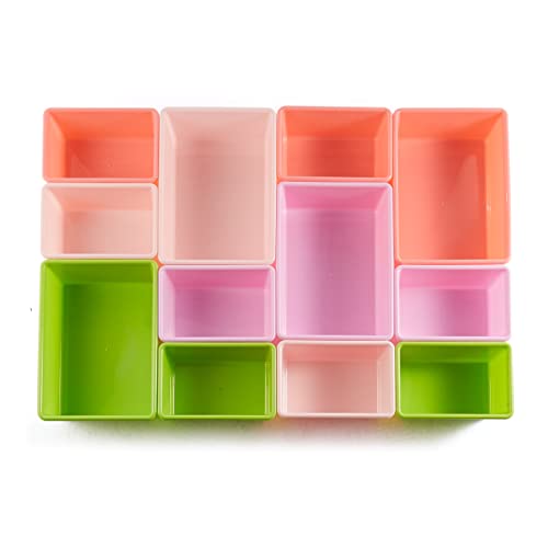 White Wood Kids Toy Storage Organizer with 12 Plastic Pink Bins E89362