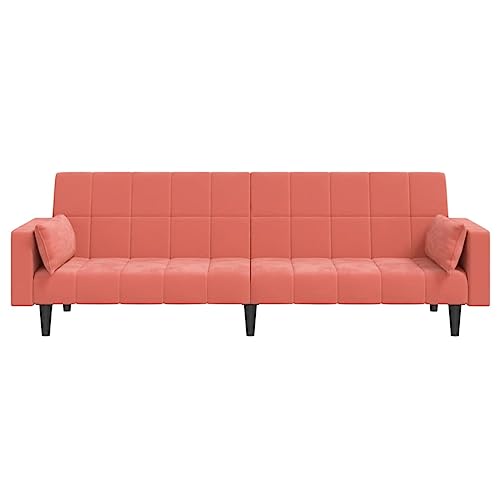 Pink Velvet 2-Seater Sofa Bed with Two Pillows N425