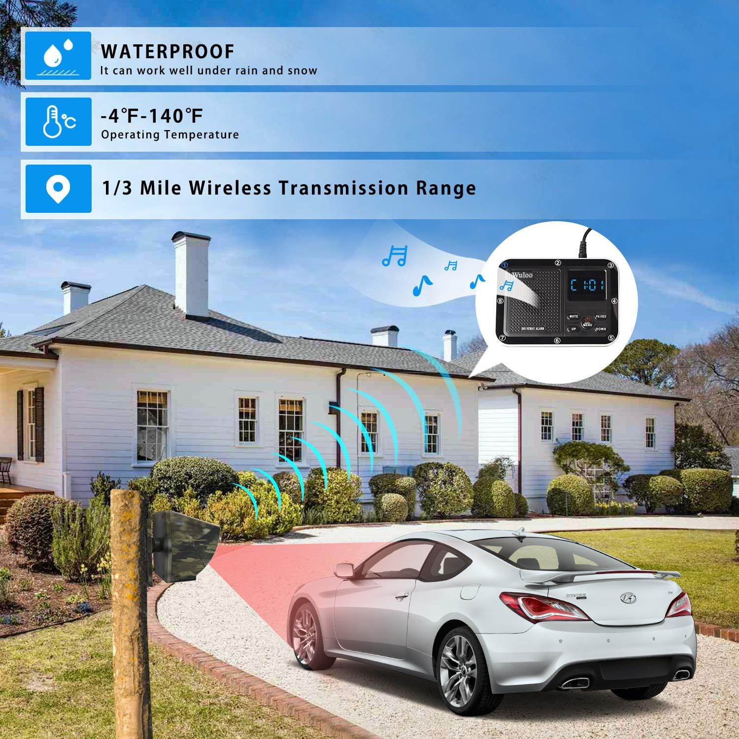 1800 Ft Wireless Outdoor Motion Sensor Driveway Alarm System J214540