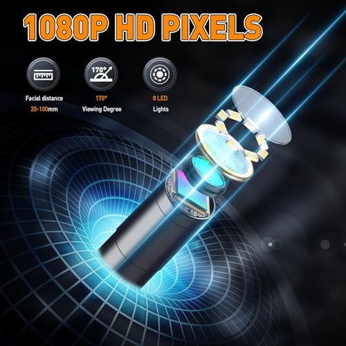 16.4FT Semi-Rigid Cord 1080P HD Industrial Borescope Camera with 8 LED Lights X424