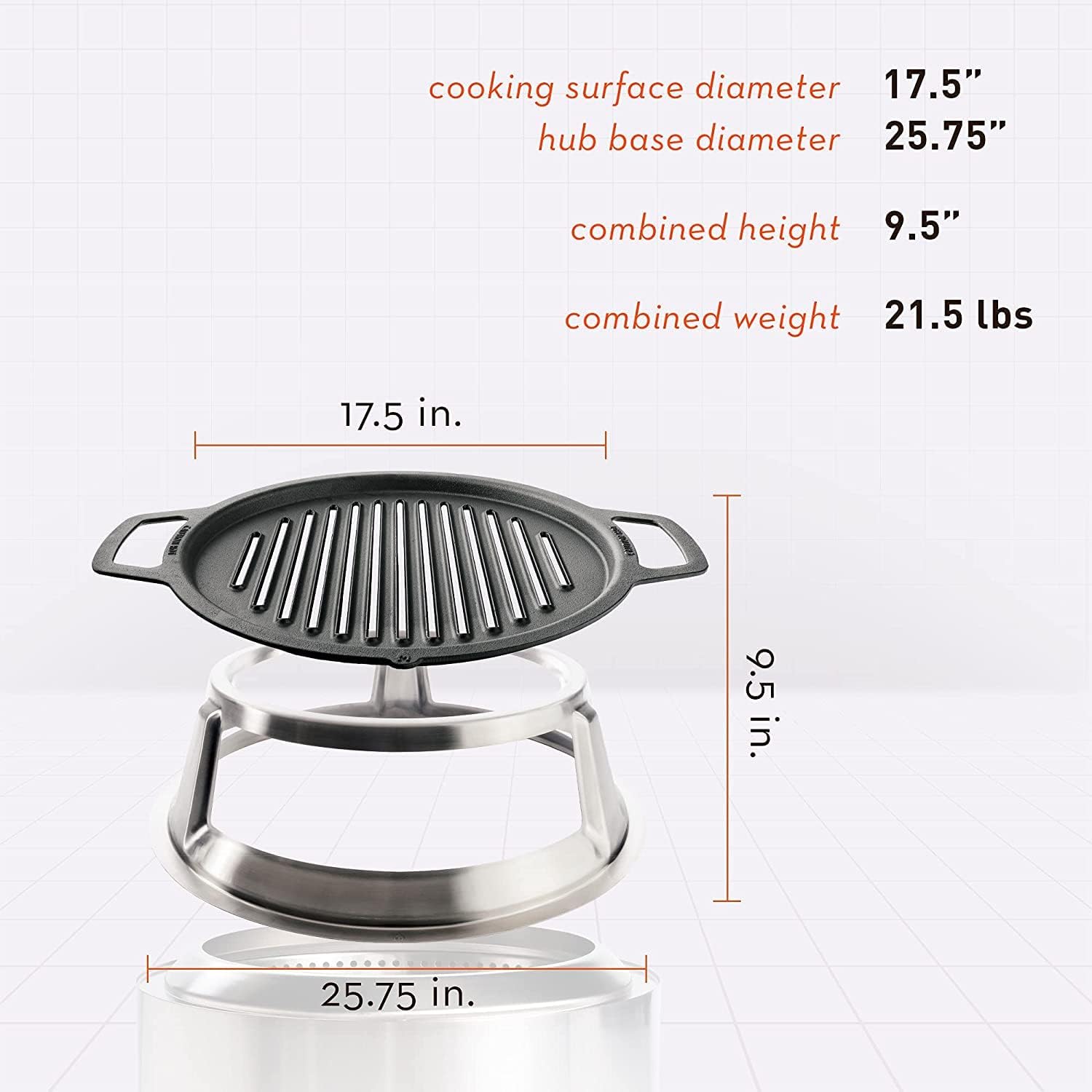 Cast Iron Cooktop with Stainless Steel Hub, 21.5lbs, 17.5 Diameter Y8623