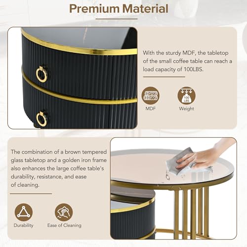 Golden Black Round Glass Coffee Table M83193