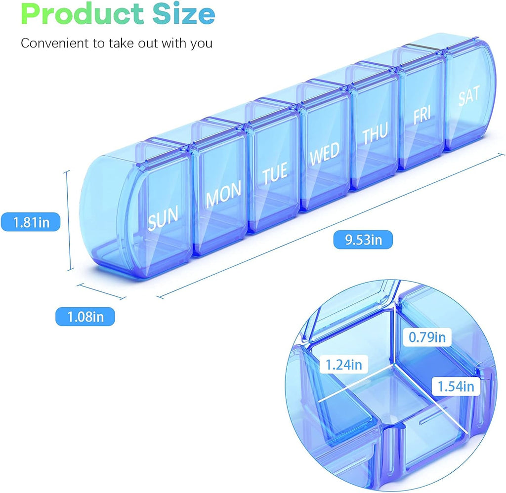 Blue+Green Extra Large Pill Organizer 2 Pack 7 Day Weekly Pill Case A40572