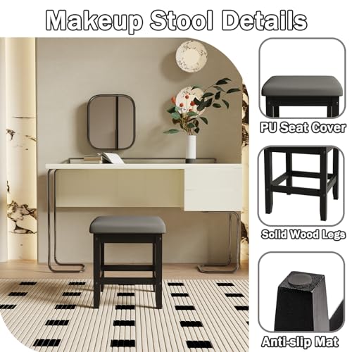 White Vanity Stool with Storage F374