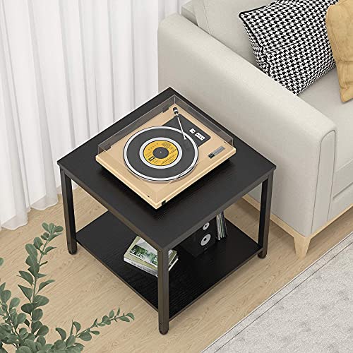 Rustic Brown 2-Tier Metal Wood Side Table H61131
