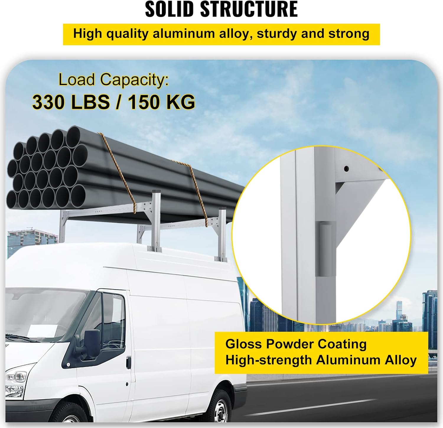 Silver Aluminum Adjustable Roof Ladder Rack with 330 LBS Capacity V523920