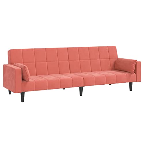 Pink Velvet 2-Seater Sofa Bed with Two Pillows N425
