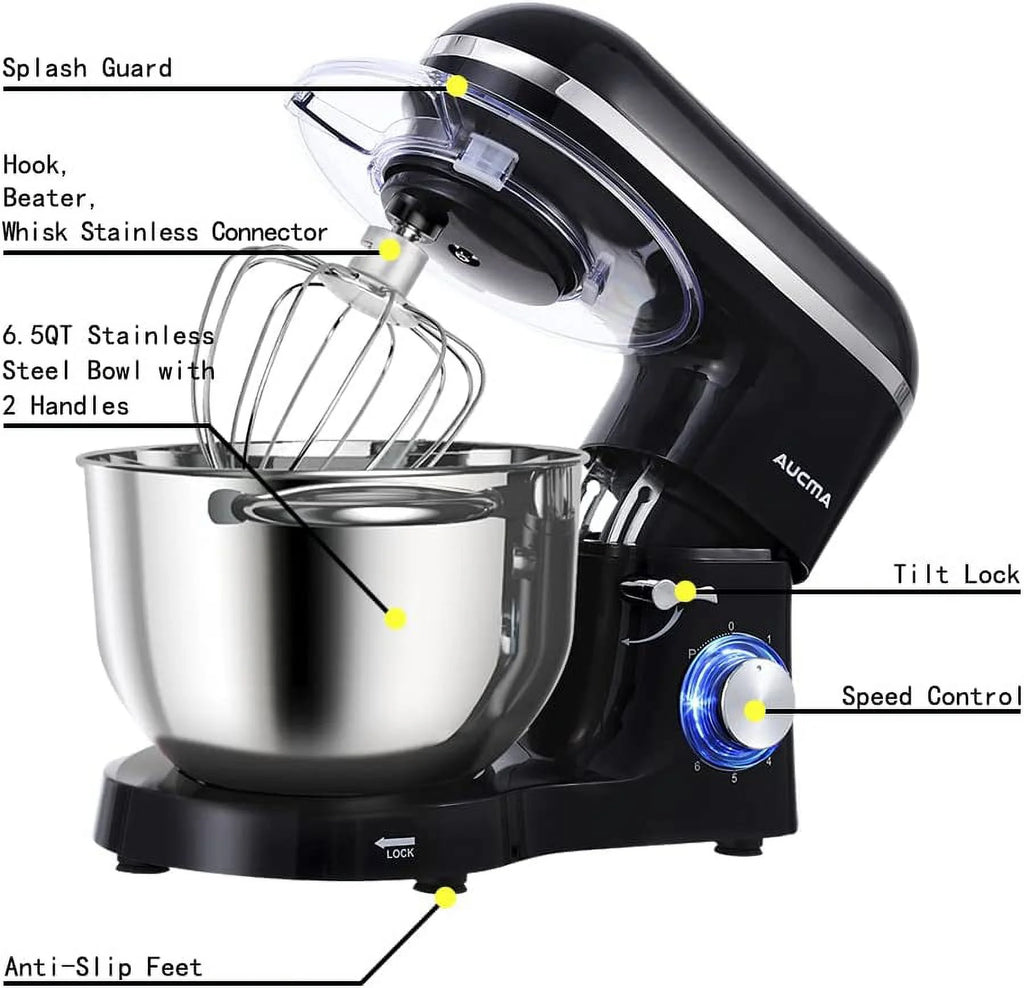 6.5-QT 660W 6-Speed Tilt-Head Stand Mixer with Dough Hook, Wire Whip & Beater Y318
