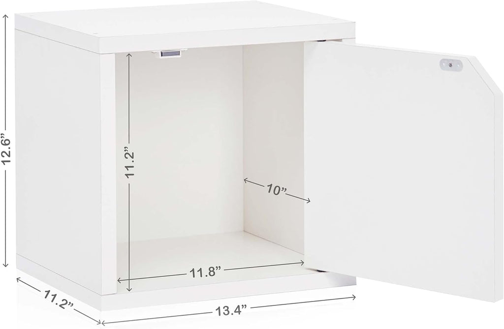 White Stackable Bookshelf Cube with Door Modular Closet Organizer and Storage M3796