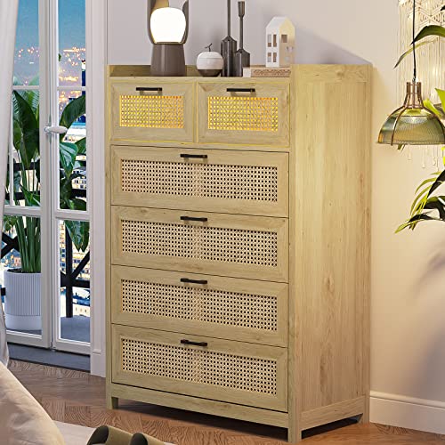 Rattan 6 Drawer Dresser with LED Lights A2436