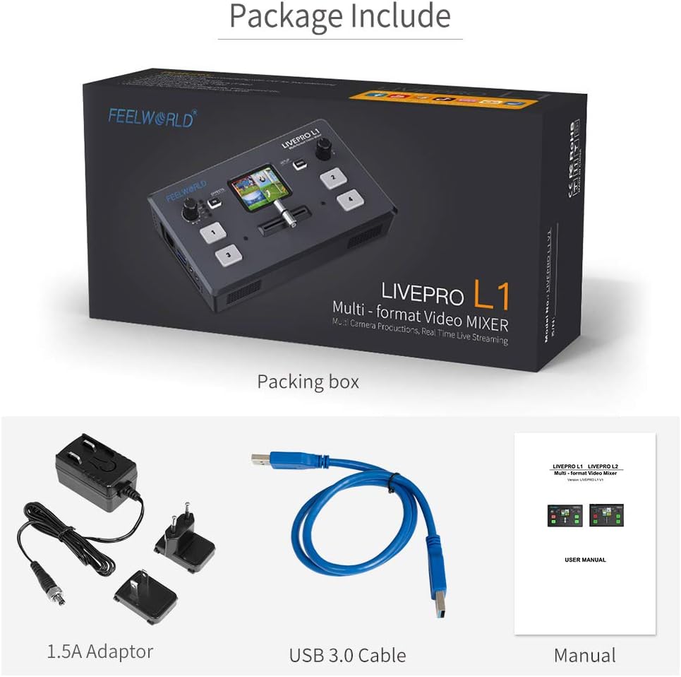 Multi Camera Video Mixer Switcher 2 Inch LCD Display 4 x HDMI Inputs USB 3.0 Output D9023