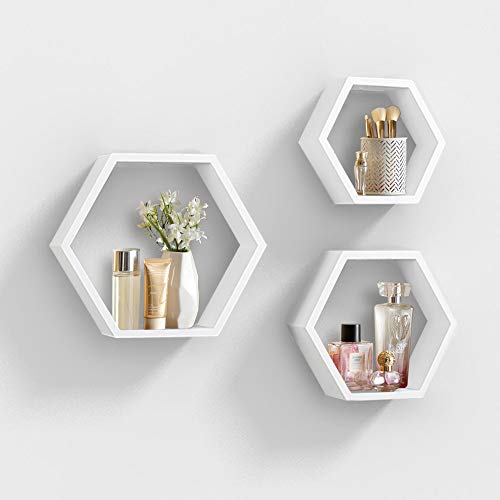 Set of 3 Black Hexagon Floating Shelves C940522