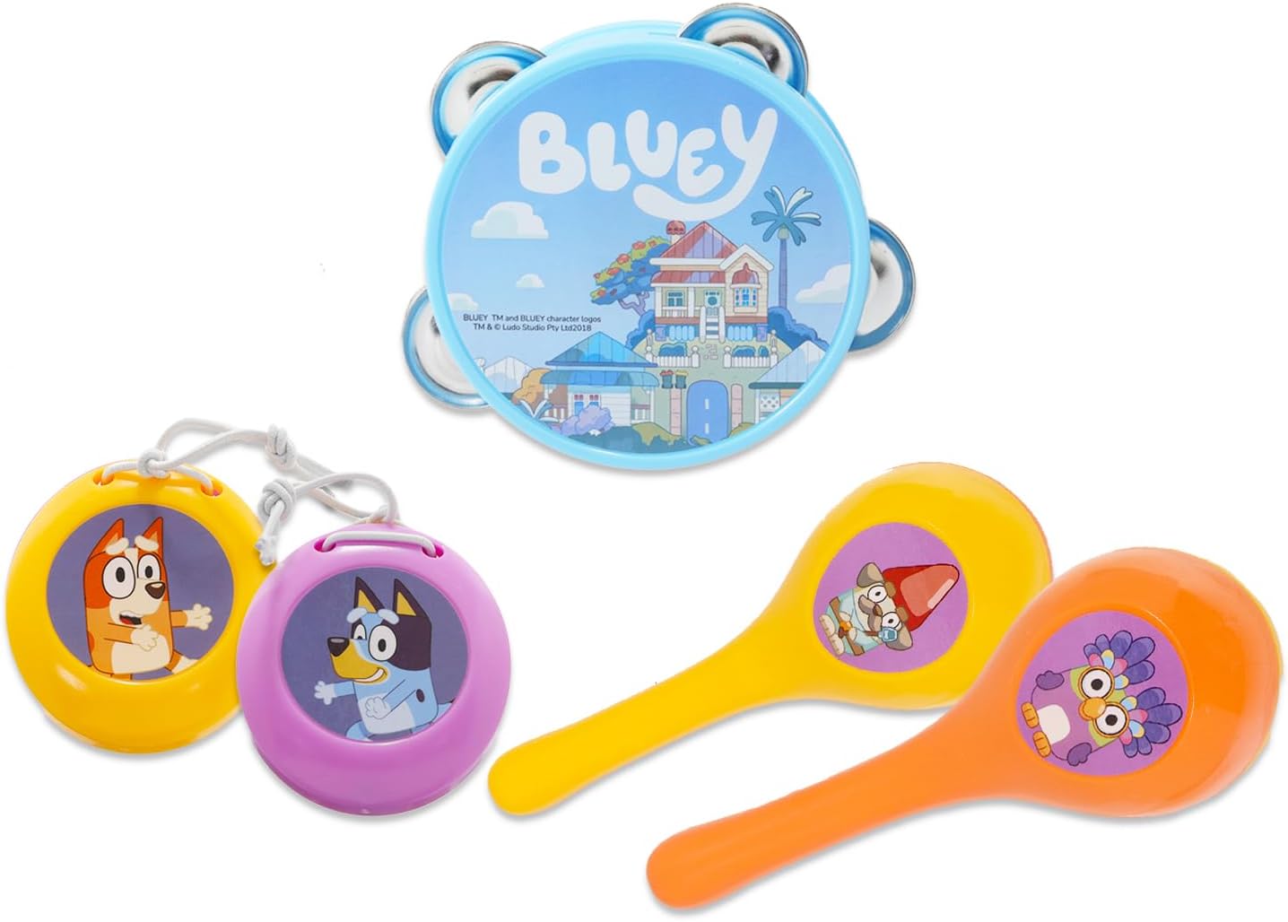 Bluey Tambourine Maracas and Clapper Musical Instruments Set D7774