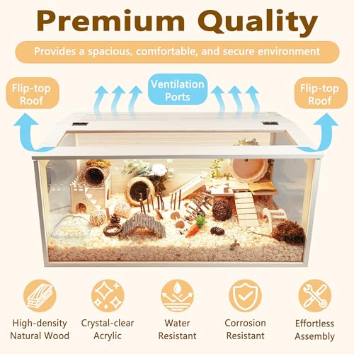 Extra Large Wooden Hamster Cage with Acrylic Sheets (32 x 16 x 16 Inch) W8476