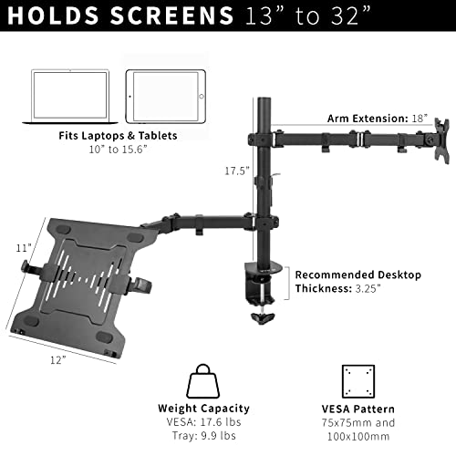 Full Motion Monitor and Laptop Desk Mount Articulating Double Arm VESA Stand J416