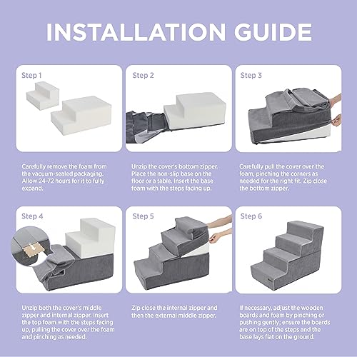 Grey 5 Steps Folding Pet Stairs with Non-Slip Bottom O548548