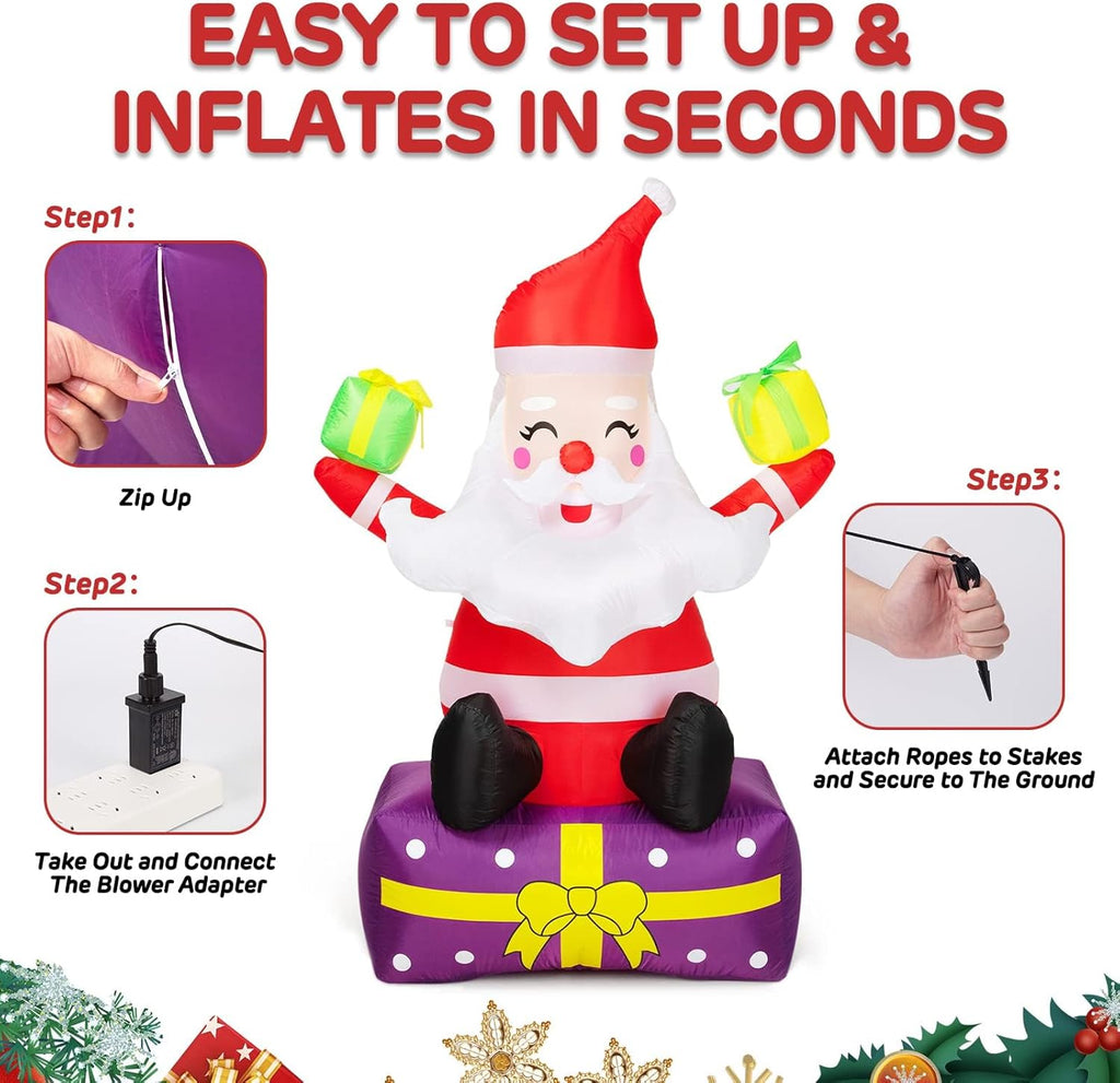 6Ft Inflatable Santa Claus with Gift Boxes, Built-in LED Lights X81459