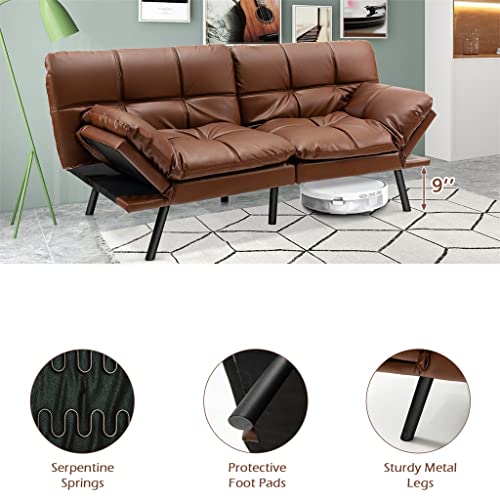 Brown Memory Foam Convertible Futon Sofa Bed with Adjustable Armrest X543391