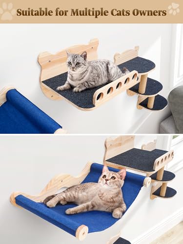 Cat Wall Shelves Set with Hammock Perches Sisal Scratching Post O240078