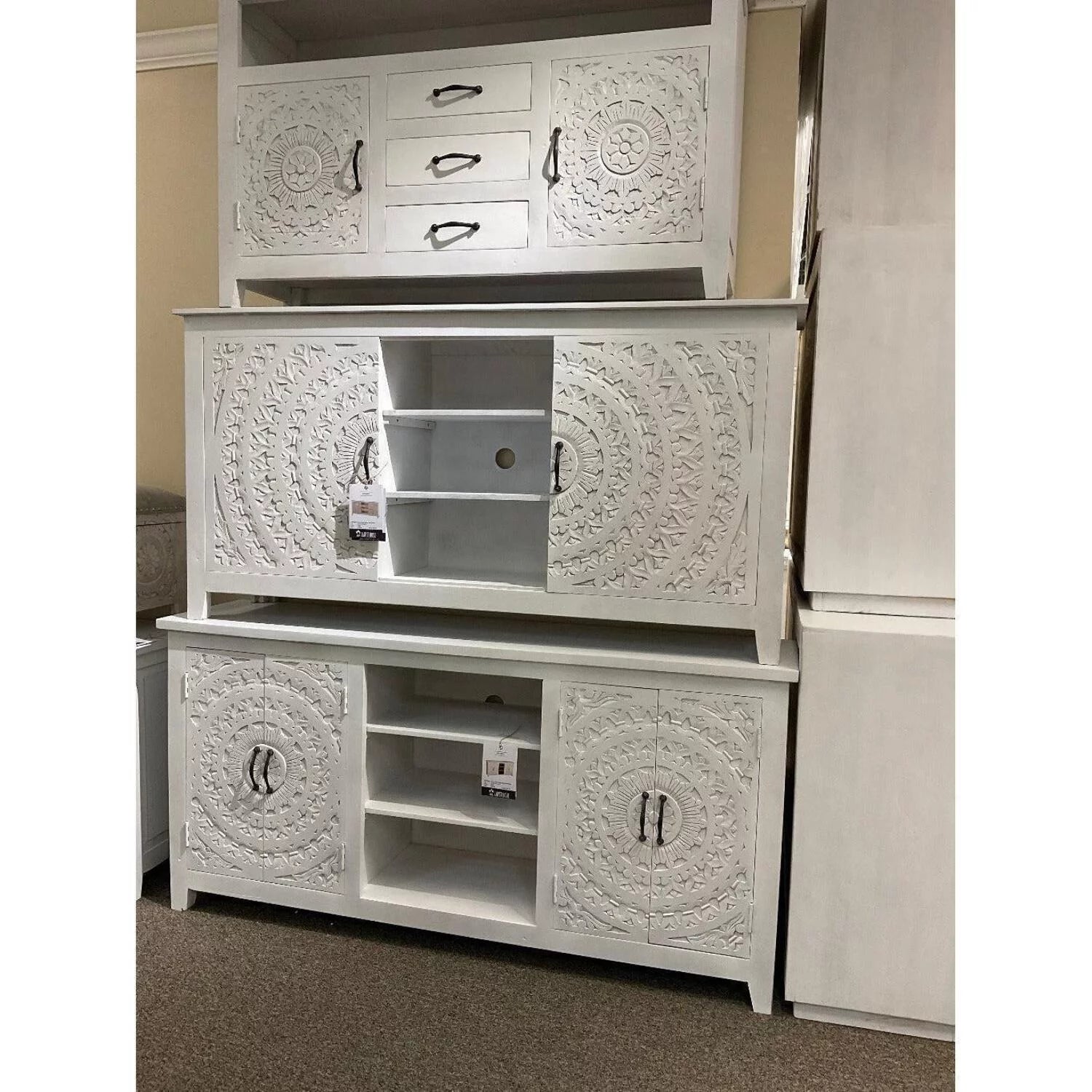 Whitewash Hand Carved Cabinet B538094