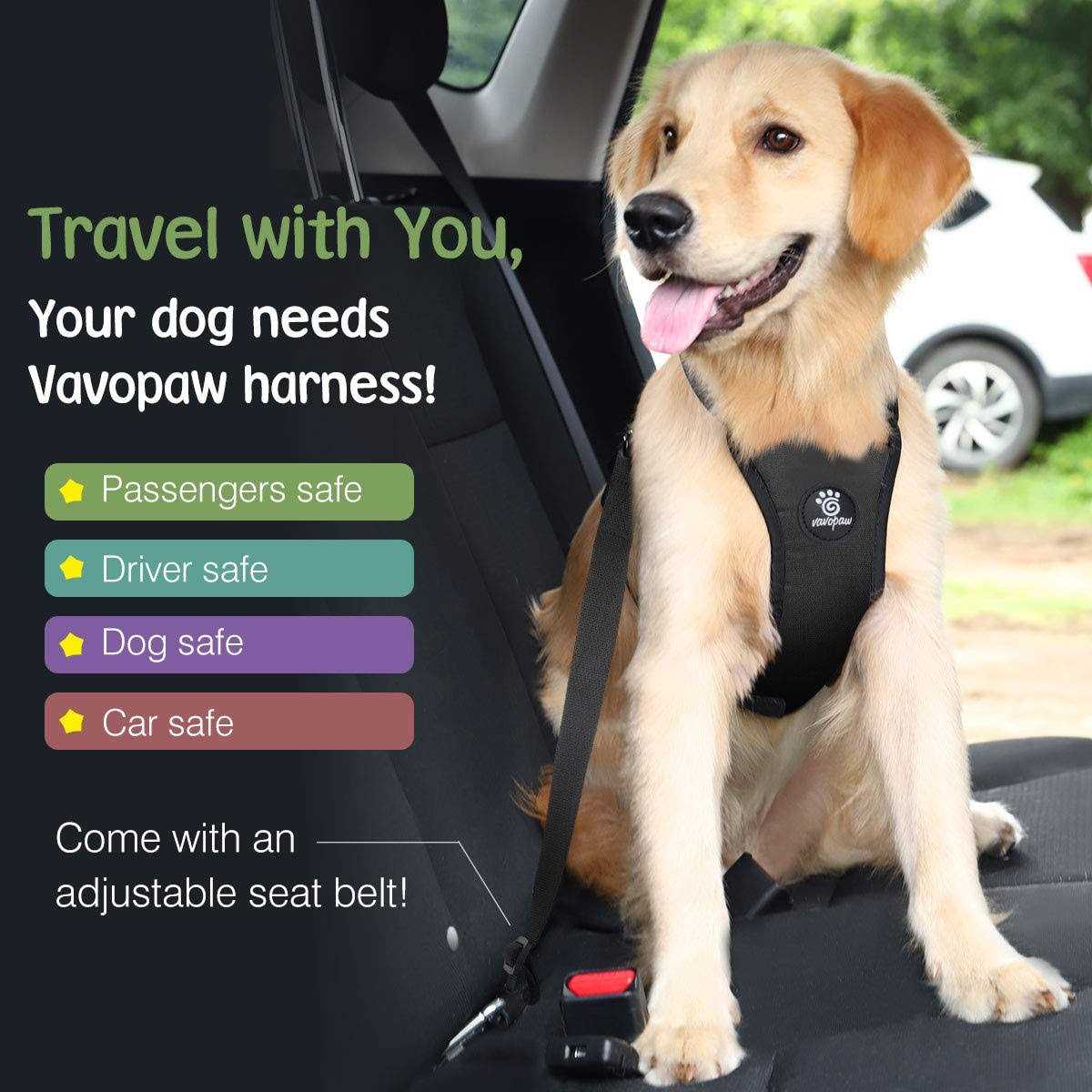Adjustable Soft Padded Mesh Dog Vehicle Safety Vest Harness with Travel Strap and Carabiner B42784