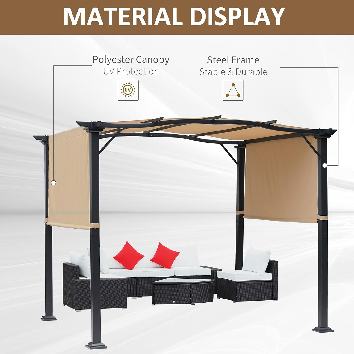 8' x 10' Retractable Canopy Steel Frame Polyester Fabric Gazebo E175