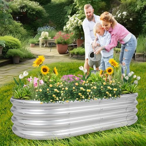 Silver 4x2x1ft Metal Raised Garden Bed 2pack E23916