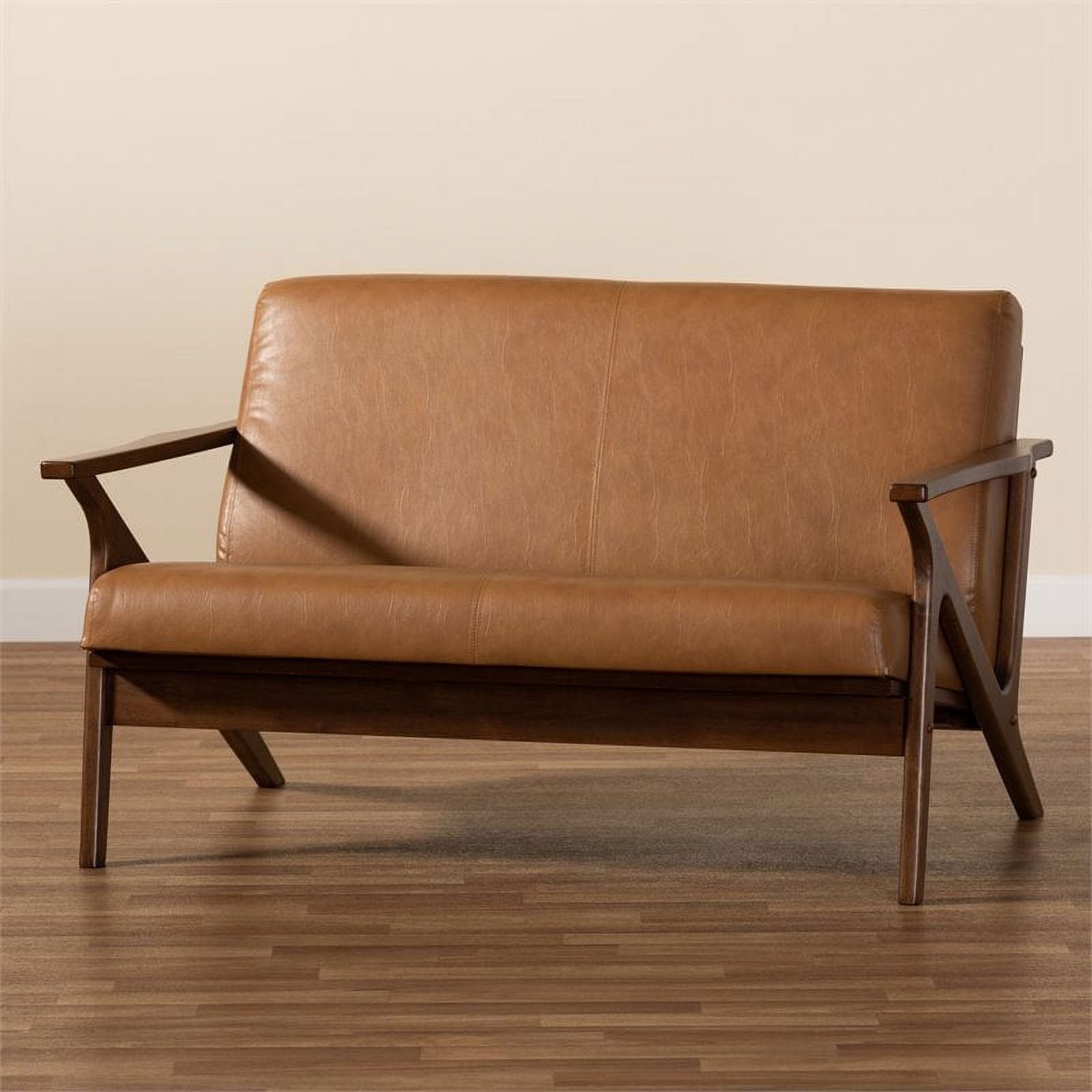 Walnut Brown/Tan Wood Faux Leather Loveseat R7179