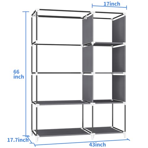 Black 43 x 17.7 x 66 Inches Portable Closet with 1 Hanging Rod and 6 Shelves M67839