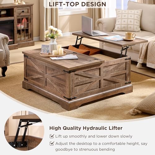 Light Brown Wood Lift Top Coffee Table with Storage N6606