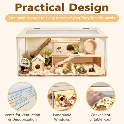 Extra Large Wooden Hamster Cage with Acrylic Sheets (32 x 16 x 16 Inch) W8476