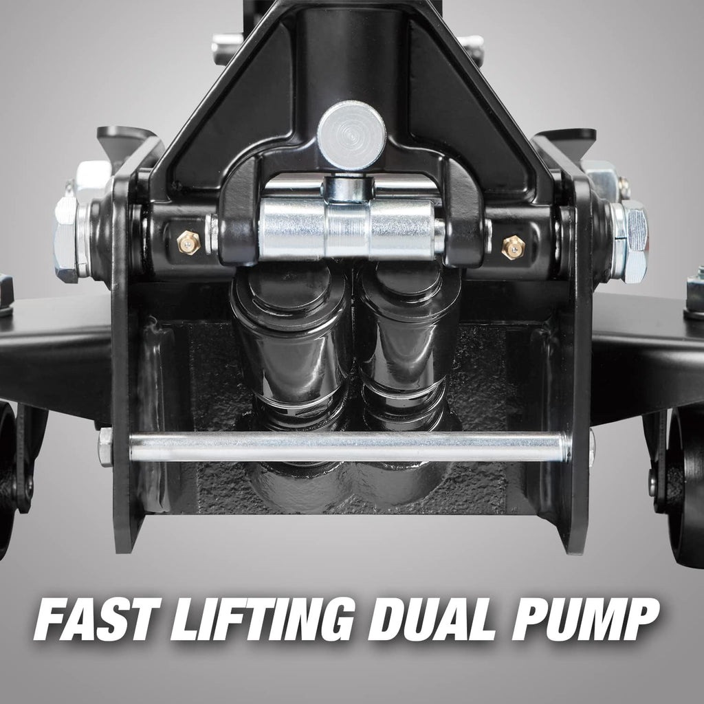Black 3 Ton Hydraulic Floor Jack with Quick Lift Pump O9618