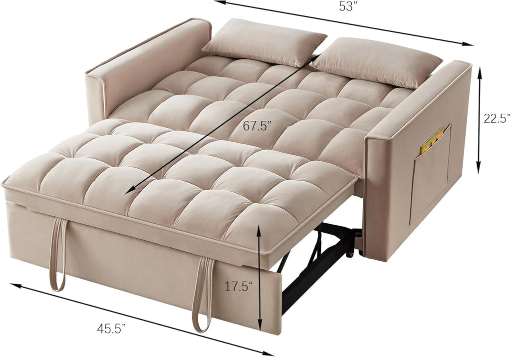 3 in 1 Multi-Functional Futon Loveseat Pull Out Couch Bed with Adjustable Backrest and Pillows L621469