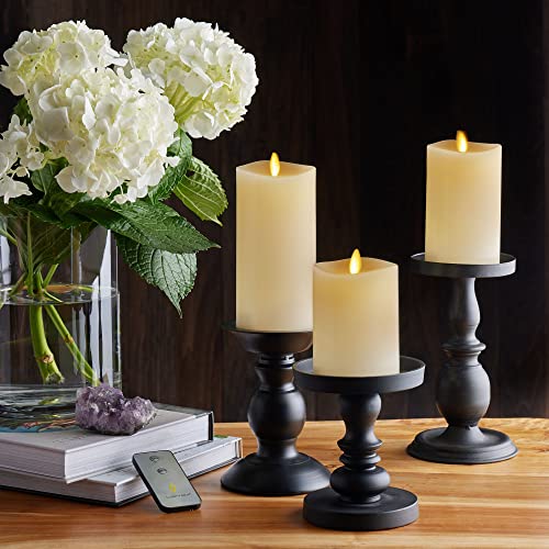 Set of 3 LED Pillar Candles with Remote (Ivory) D30205