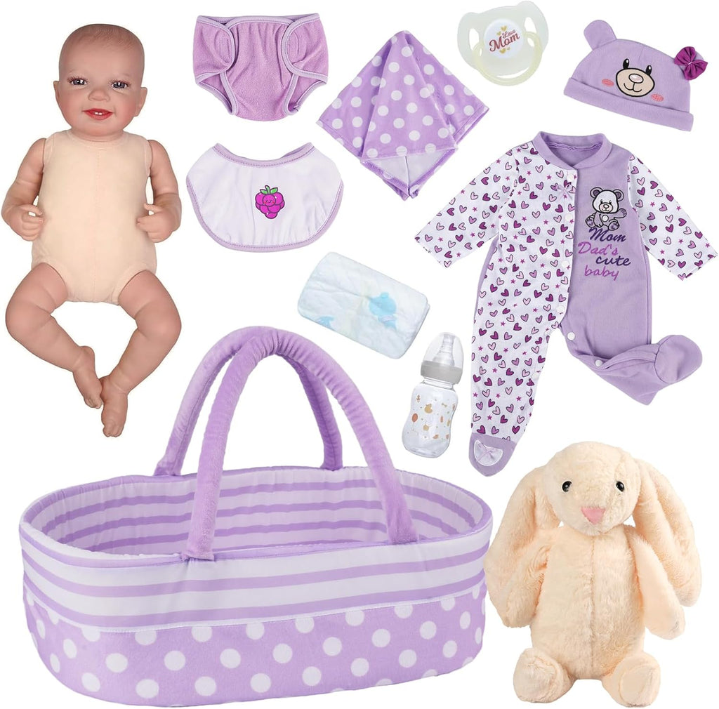 20 Inch Soft Body Realistic Reborn Baby Doll with Bassinet H5046