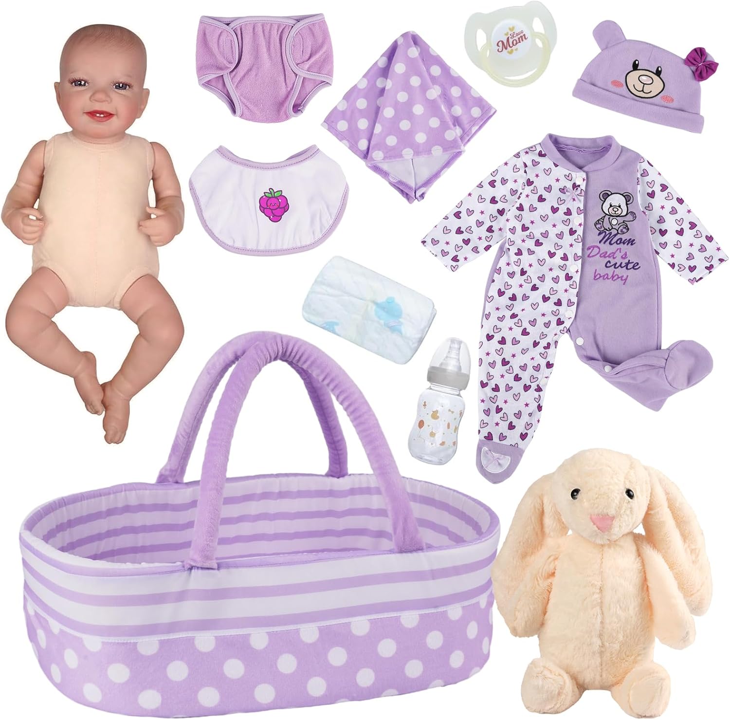 20 Inch Soft Body Realistic Reborn Baby Doll with Bassinet H5046