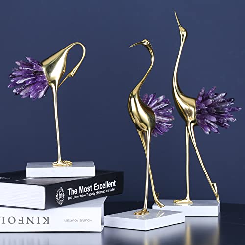 Gold Crane Bird Statues with Crystal Tail Accents N23656