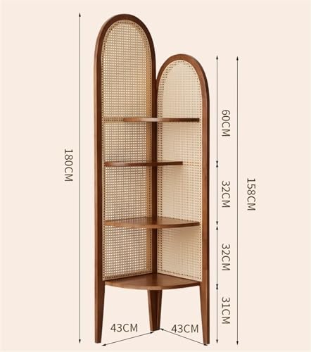 4 Tier Wooden Corner Shelf with Rattan Weaving I595